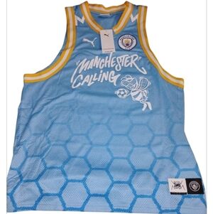 Puma Men's Manchester City Light Blue Jersey Yellow Trim Basketball Soccer New